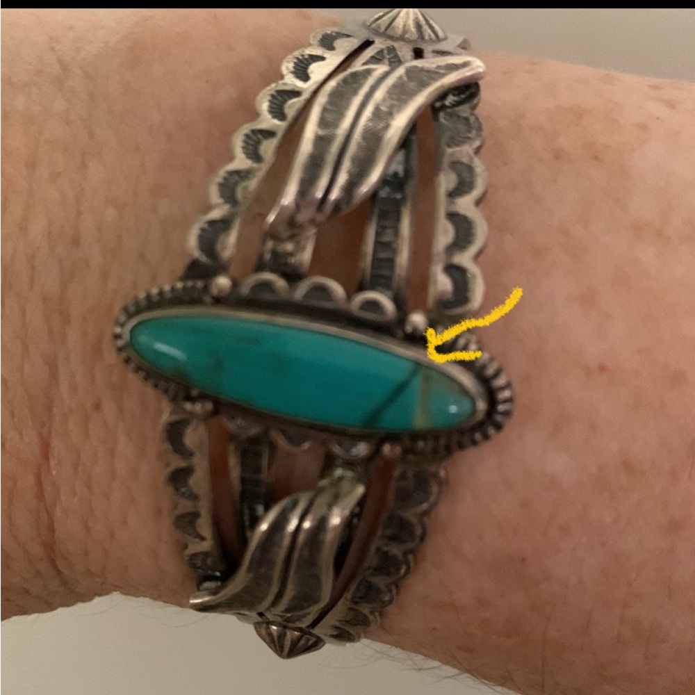 Authentic Indigenous Designed Sterling Stone Cuff - image 5